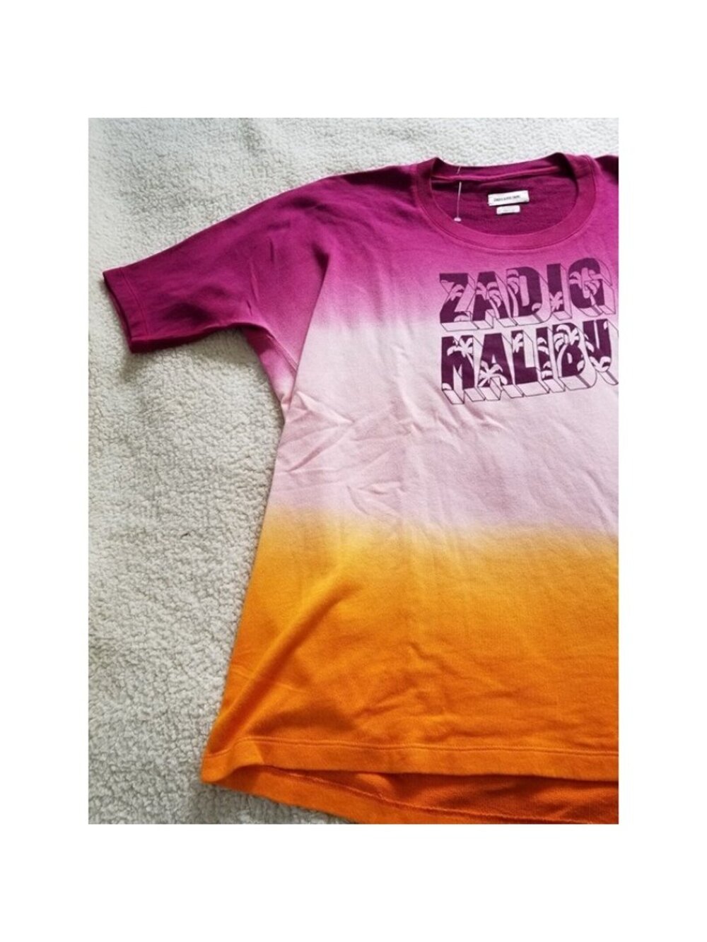 ZADIG & VOLTAIRE Zadig Malibu Dye Dip French Terry Short Sleeve Sweatshirt Sz L - Picture 5 of 11